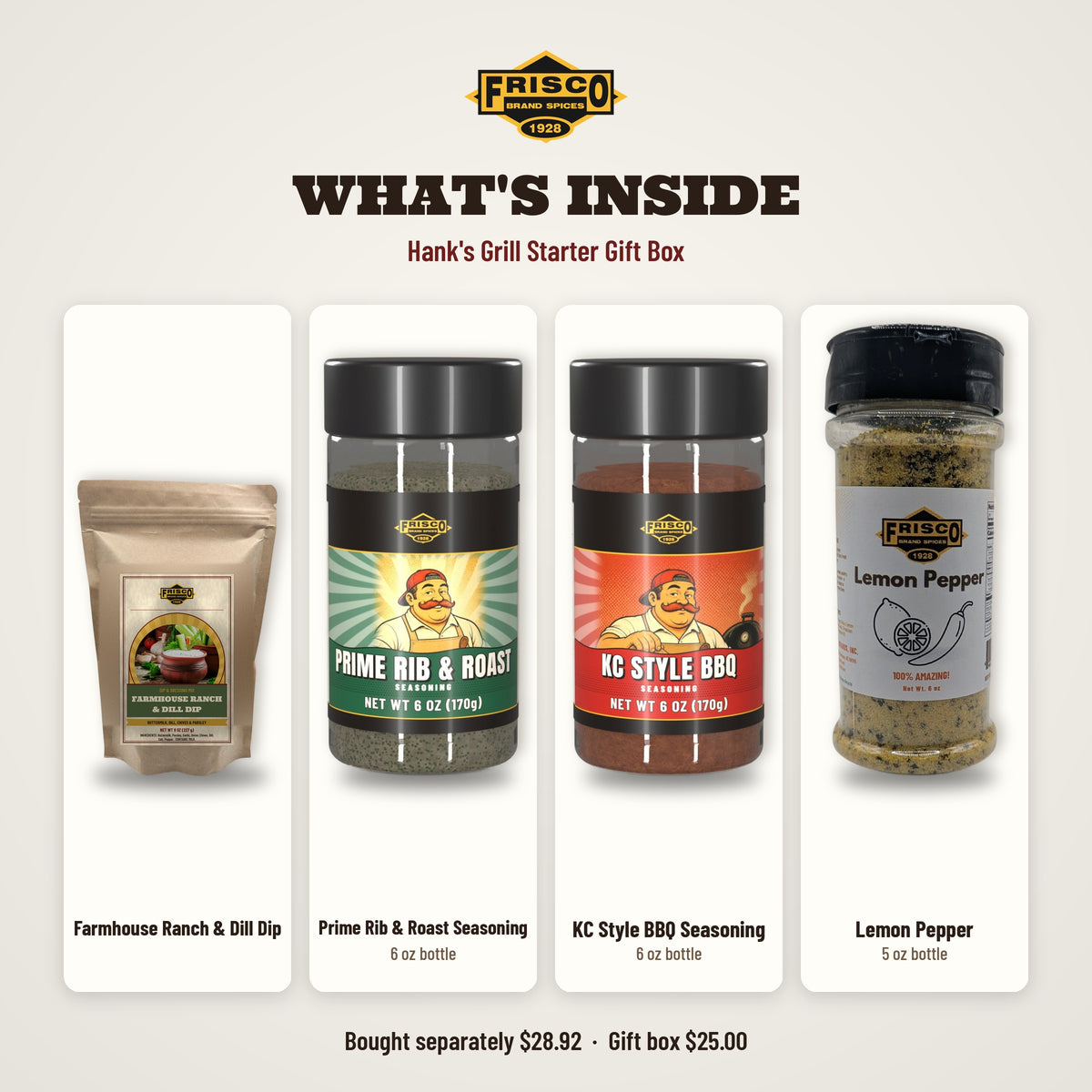 Hank's Grill Starter Gift Box: What's inside: each item with its name
