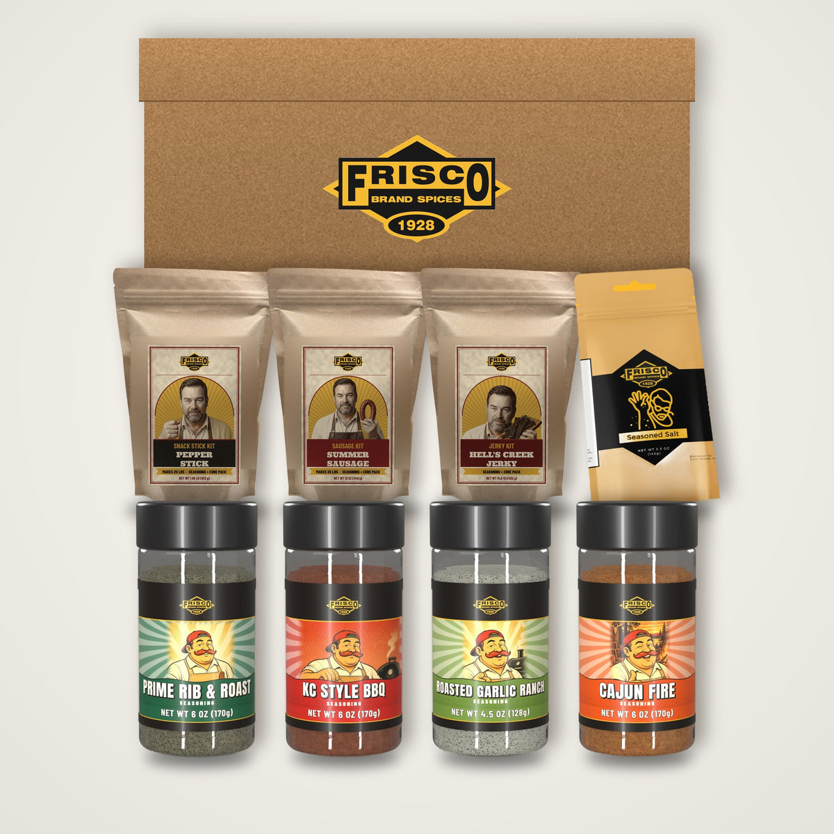 Hank & Jack Deer Camp Gift Box: Everything in the box, shown with the Frisco gift box