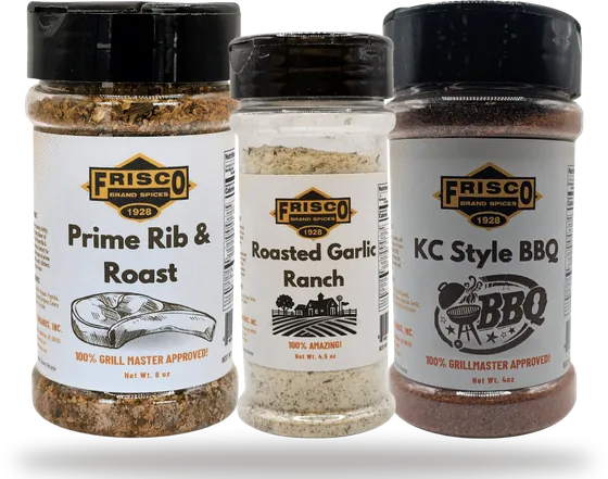 Prime Rib and Roast, Roasted Garlic Ranch and KC Style BBQ bottles