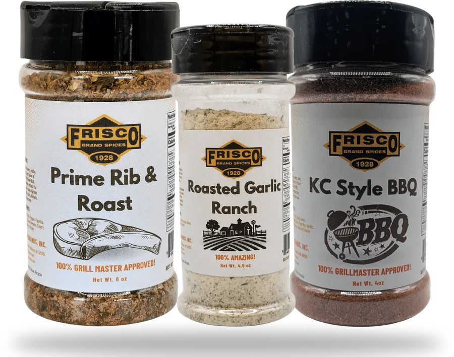 Frisco Prime Rib & Roast, Roasted Garlic Ranch and KC Style BBQ bottles