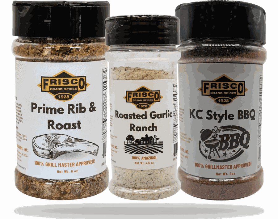 Frisco Prime Rib & Roast, Roasted Garlic Ranch and KC Style BBQ bottles