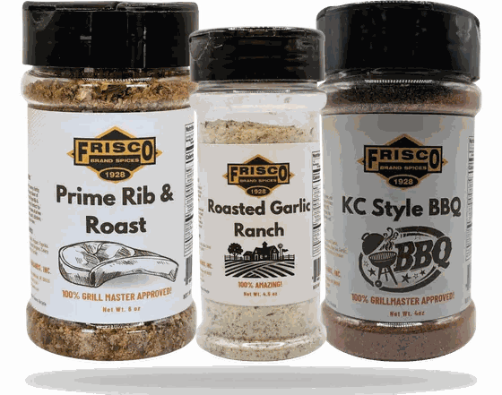 Prime Rib and Roast, Roasted Garlic Ranch and KC Style BBQ bottles